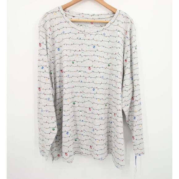 Sleep Sense Pajama Top Festive Holiday Print Gray Scoop Neck Long Sleeve 3X NWT - Picture 1 of 9